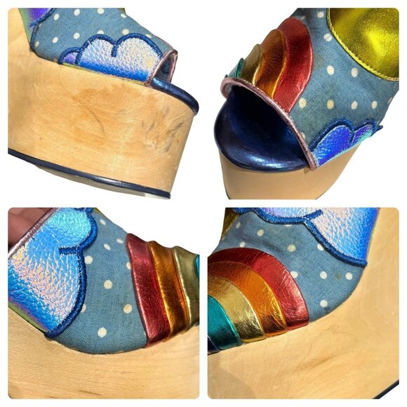IRREGULAR CHOICE Funshine Retro 70s Rainbow Platform Wedge Sandals Heels Novelty - Picture 12 of 12
